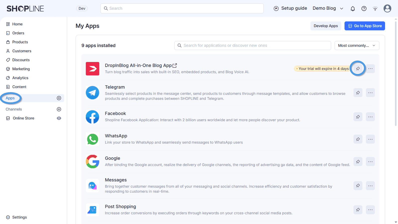Shopline blog install step