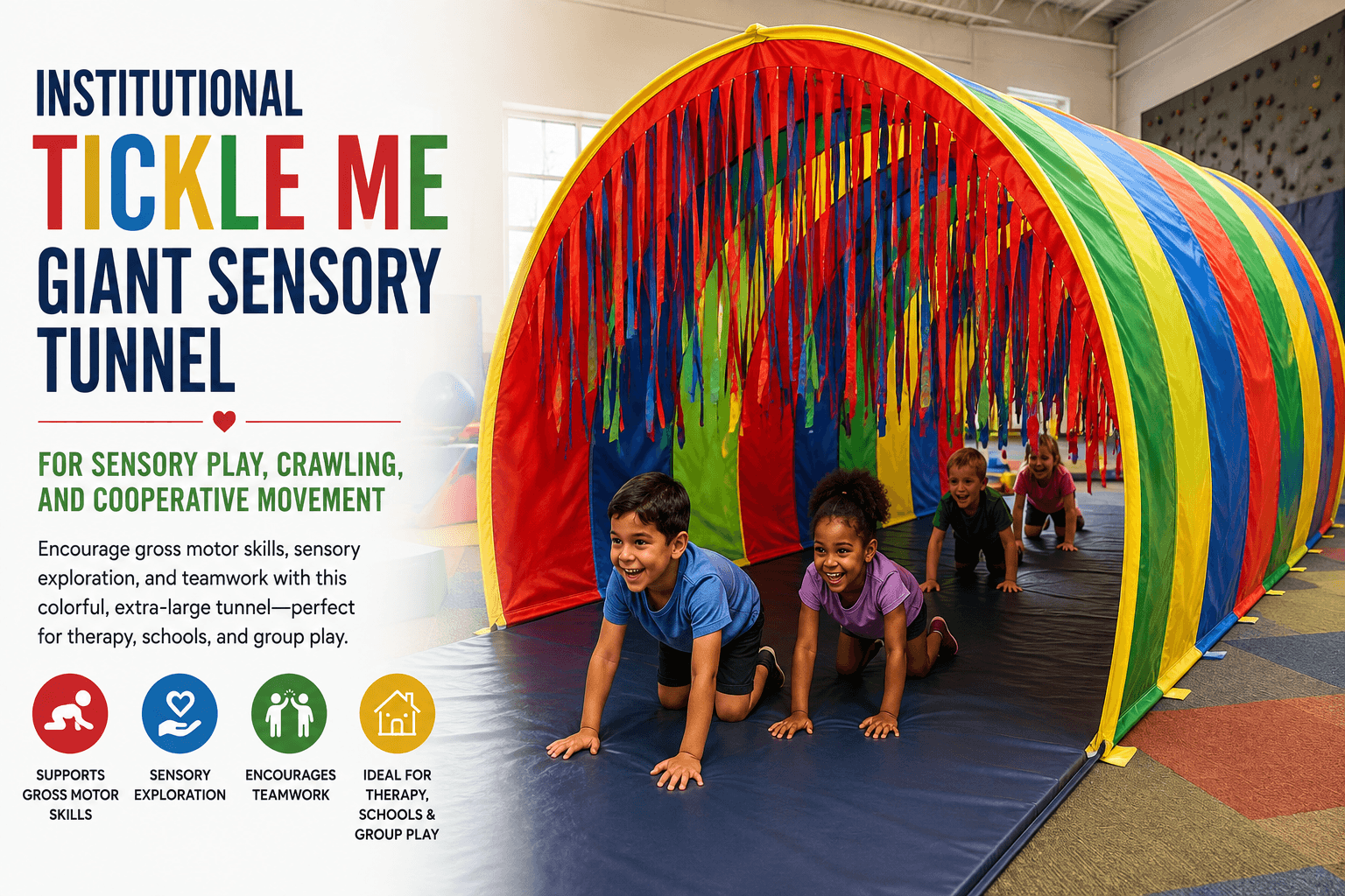 Institutional Tickle Me Giant Sensory Tunnel for Sensory Play, Crawling, and Cooperative Movement