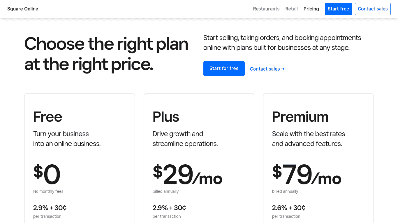 Square e-commerce pricing