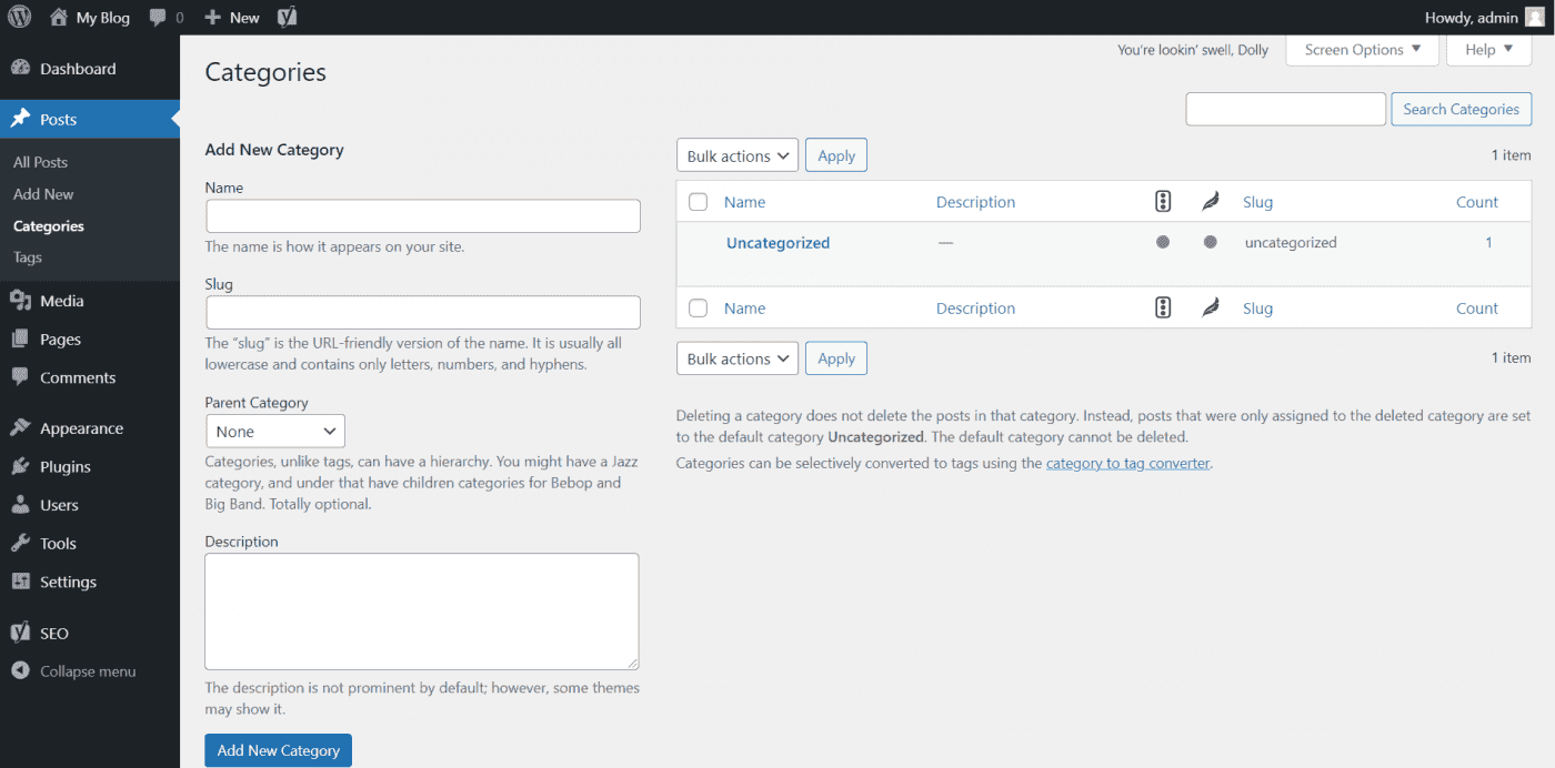 Blogger vs WordPress: WordPress categories