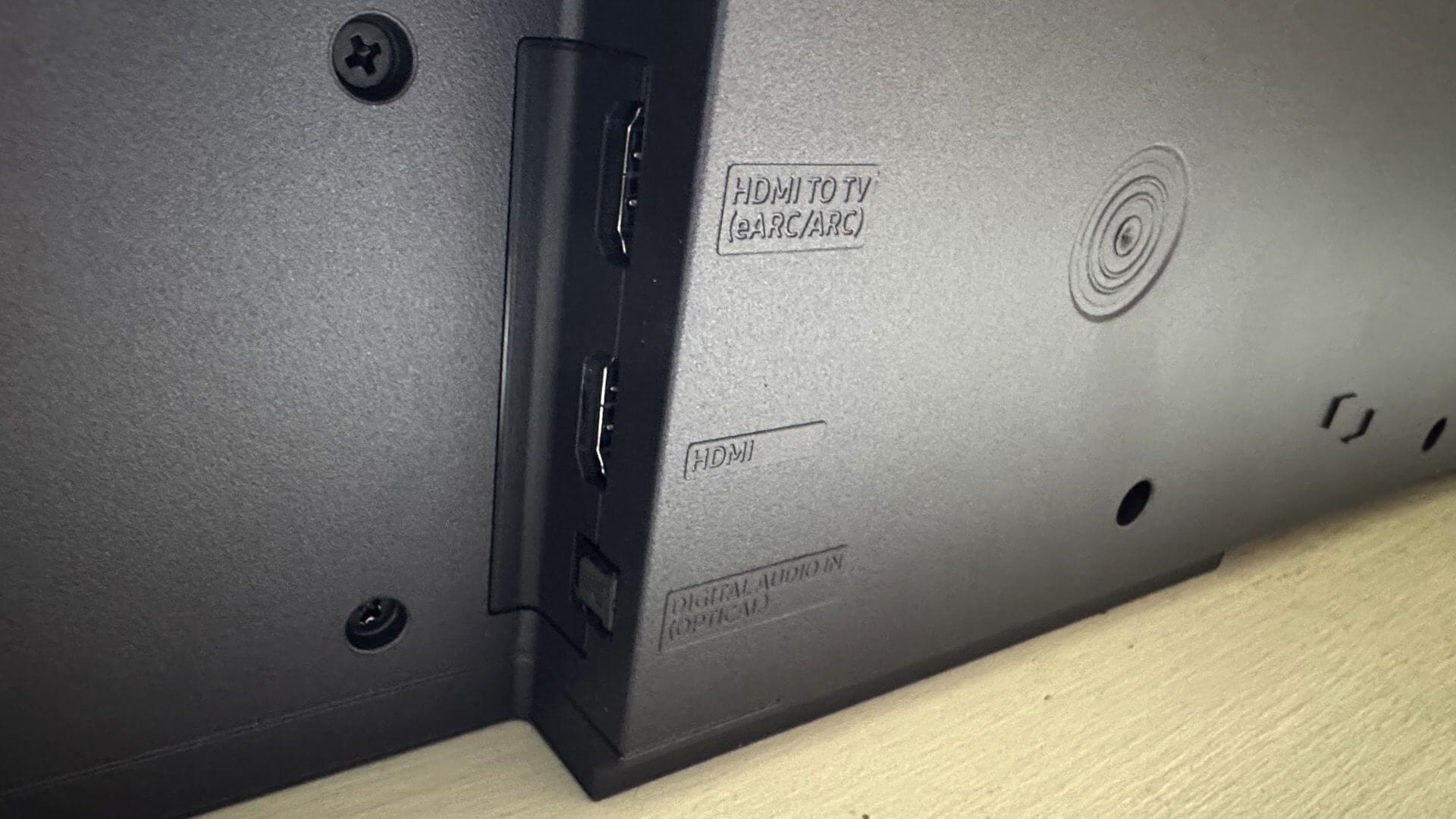 Rear panel of the HW-QS700F with essential HDMI and audio ports