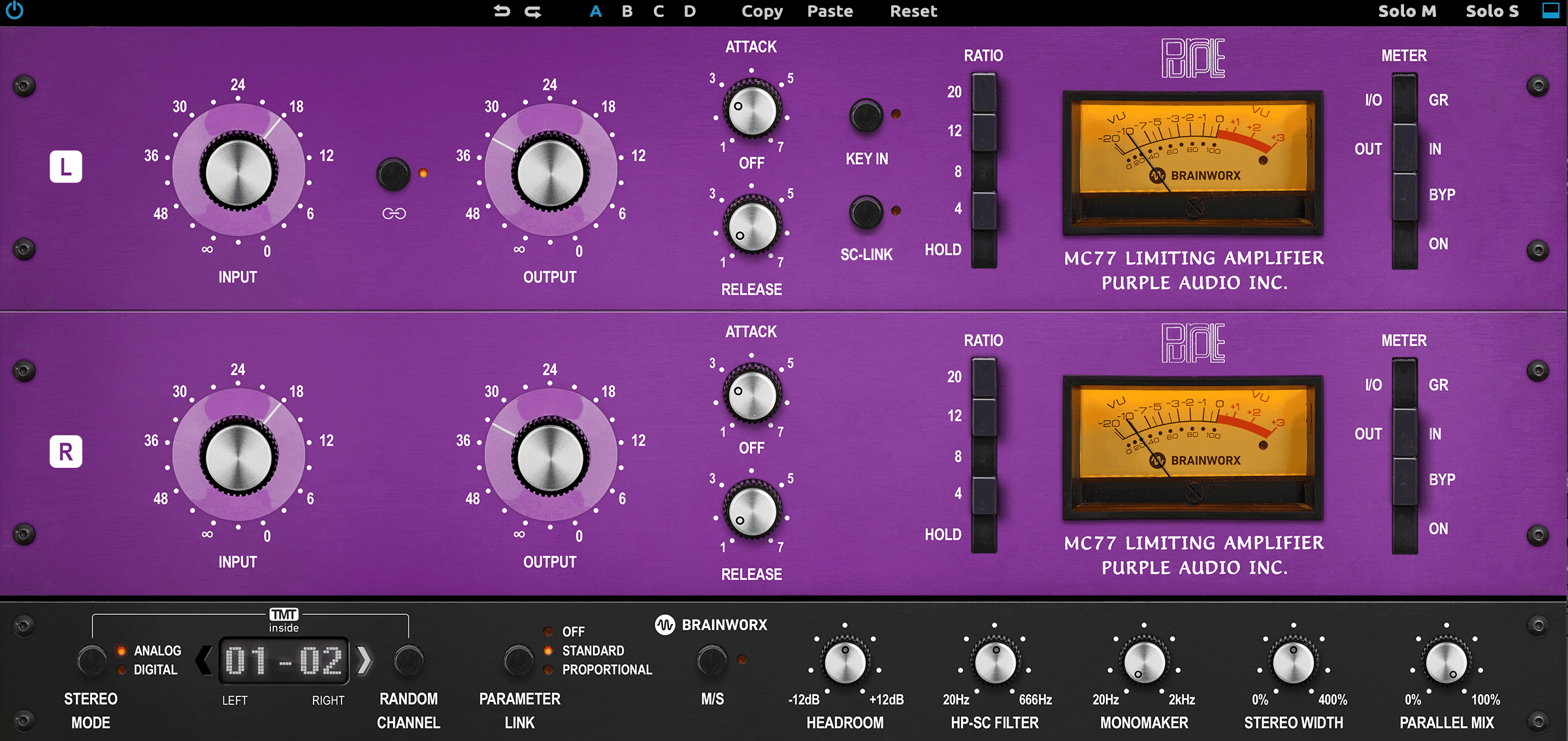 Purple MC77 compressor on vocals