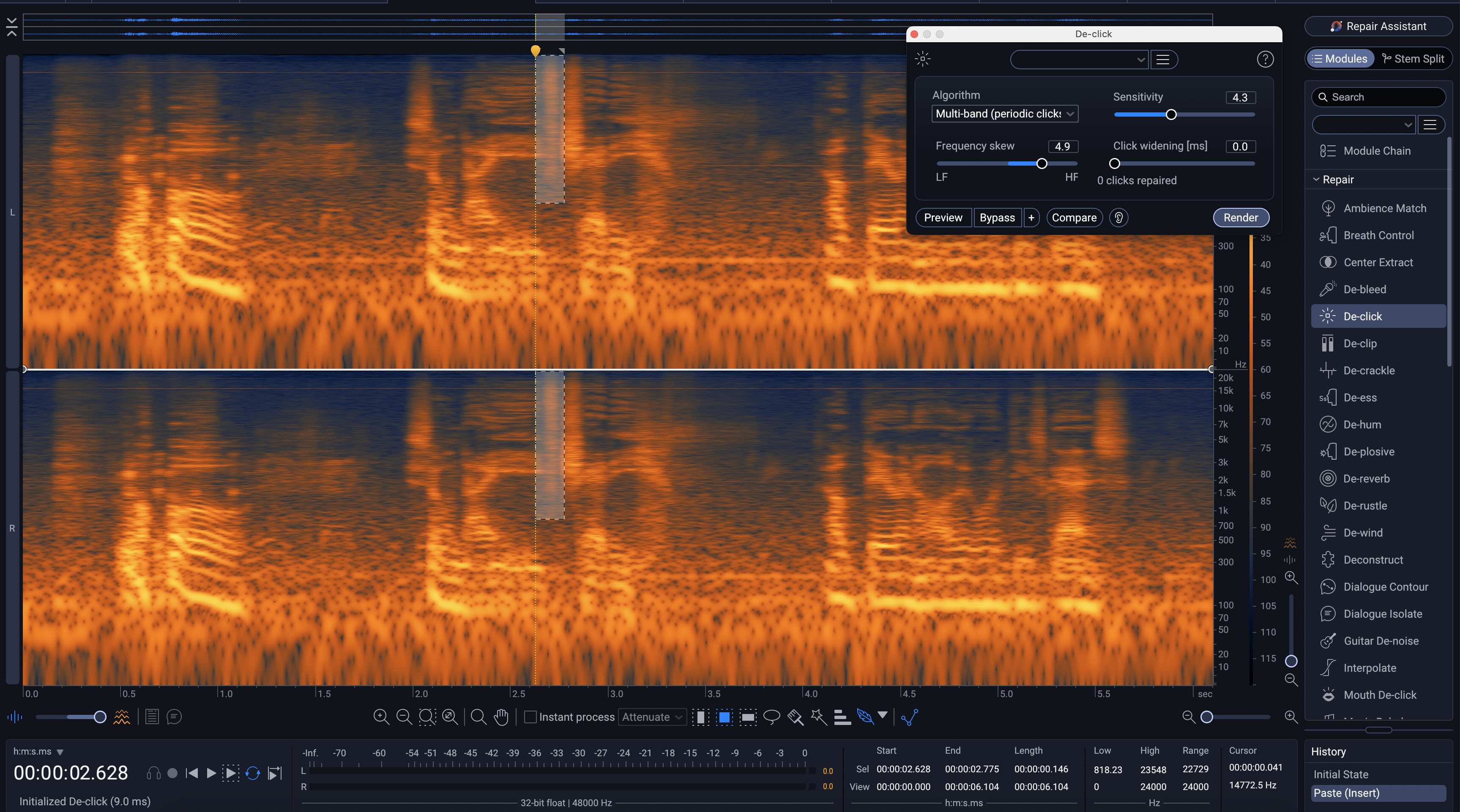 iZotope RX De-click module