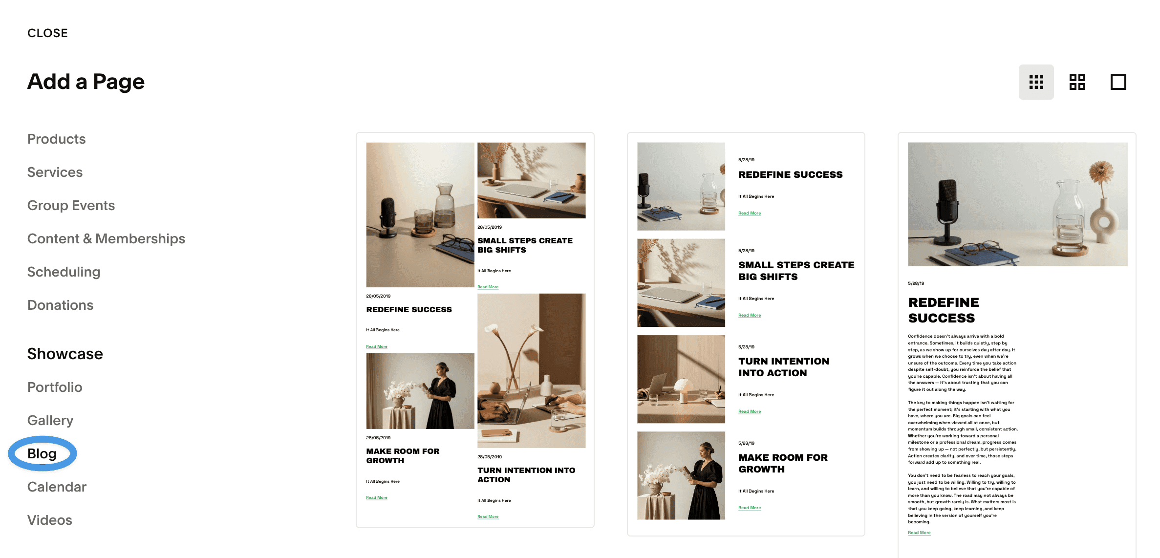 Squarespace native blog setup