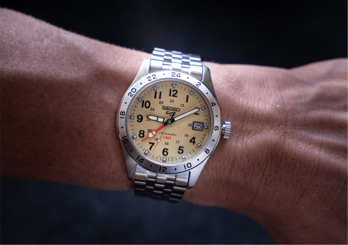 Seiko 5 GMT Field Ivory On Wrist