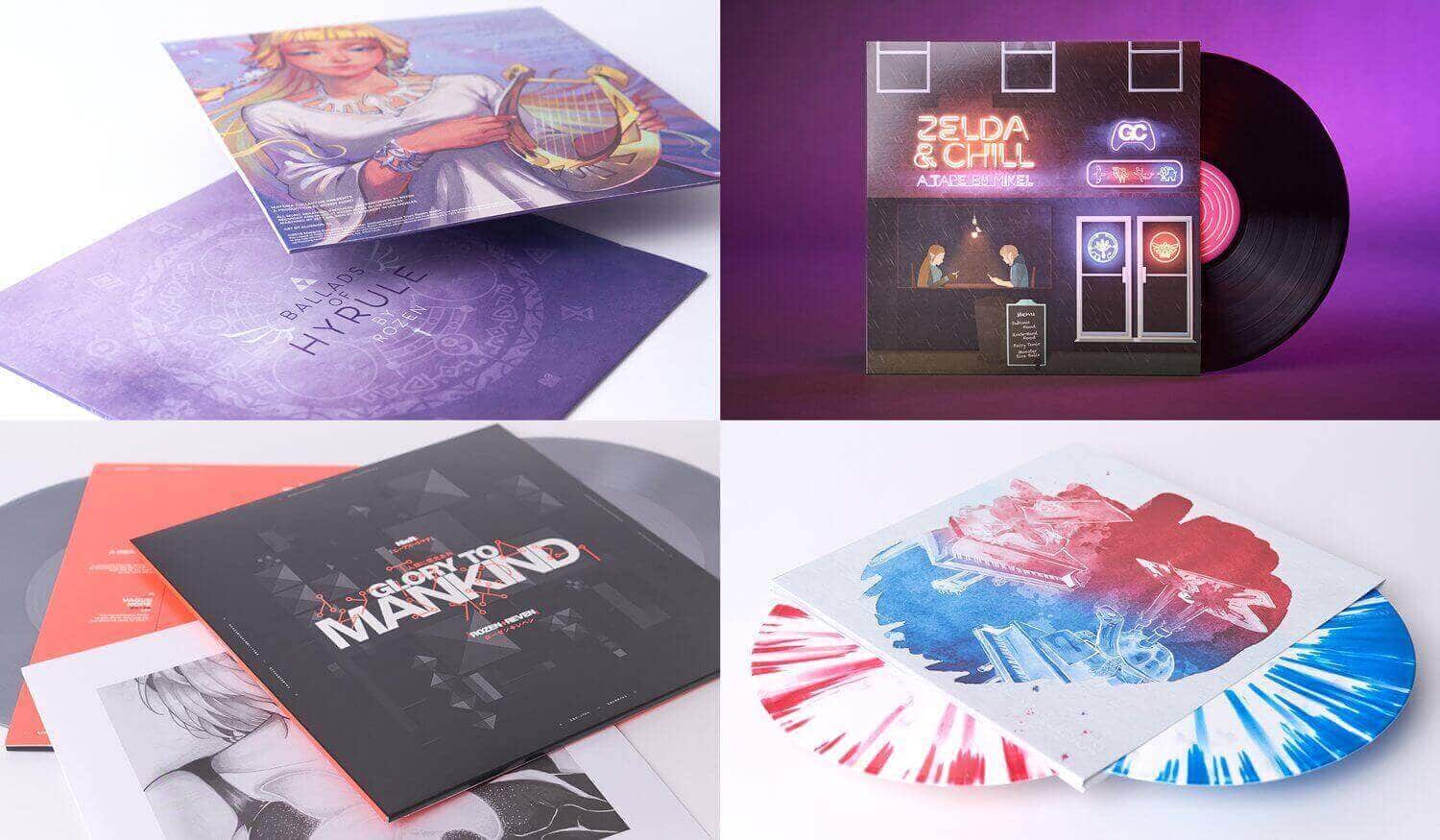 Legend of Zelda, Pokemon, and NieR: Automata soundtrack cover albums on vinyl