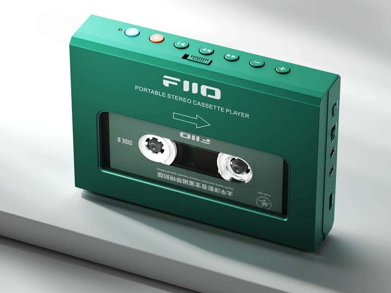 FiiO CP11 cassette player close-up on USB-C port and buttons