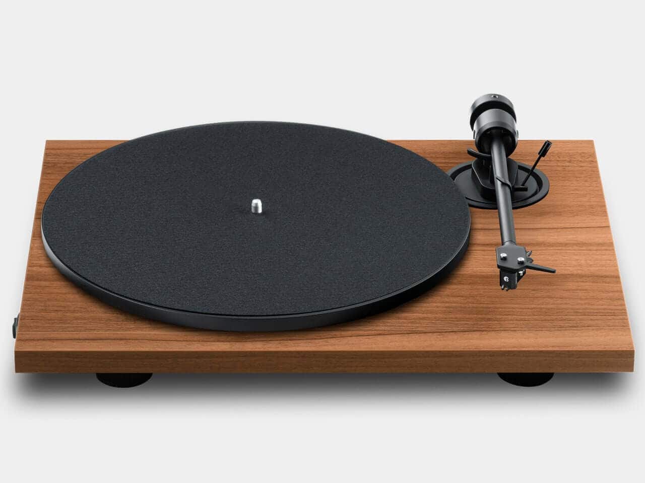 Close-up of Pro-Ject E1.2 tonearm and platter