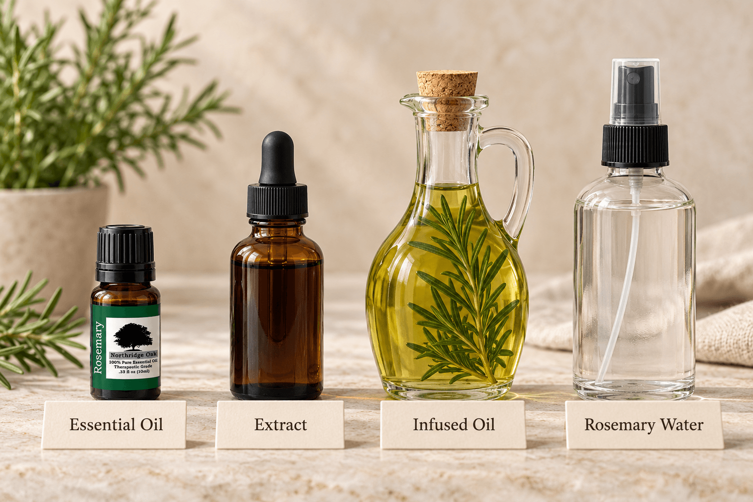 Rosemary Essential Oil vs Rosemary Extract, Infused Oil and Rosemary Water