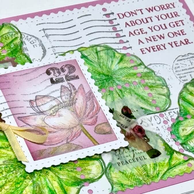 Make a Lotus postage collage card with stamps!
