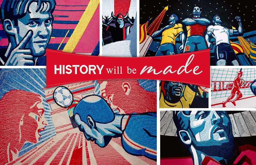 650 Machine Embroidered Frames Digitized for the 2018 World Cup Trailer