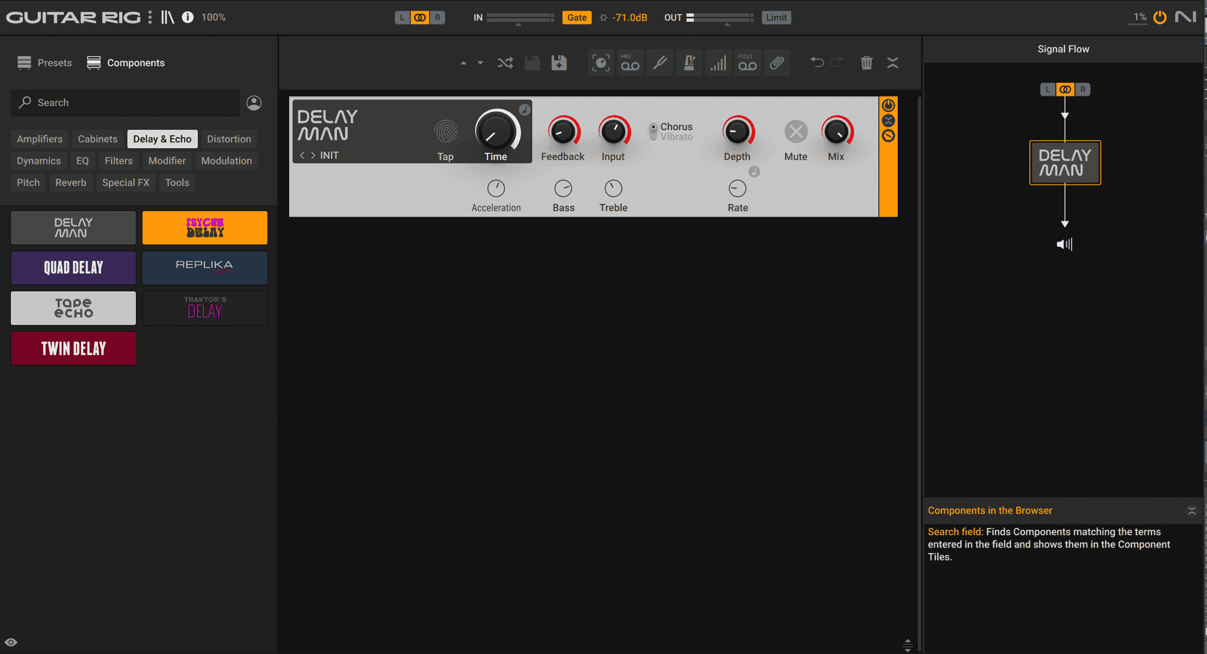 Using Delay Man for the right-bound guitar
