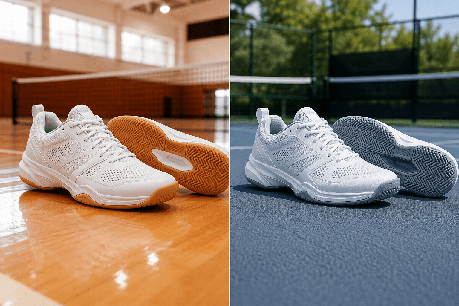 Indoor vs outdoor pickleball shoes — durable outsoles vs gum-rubber court shoes