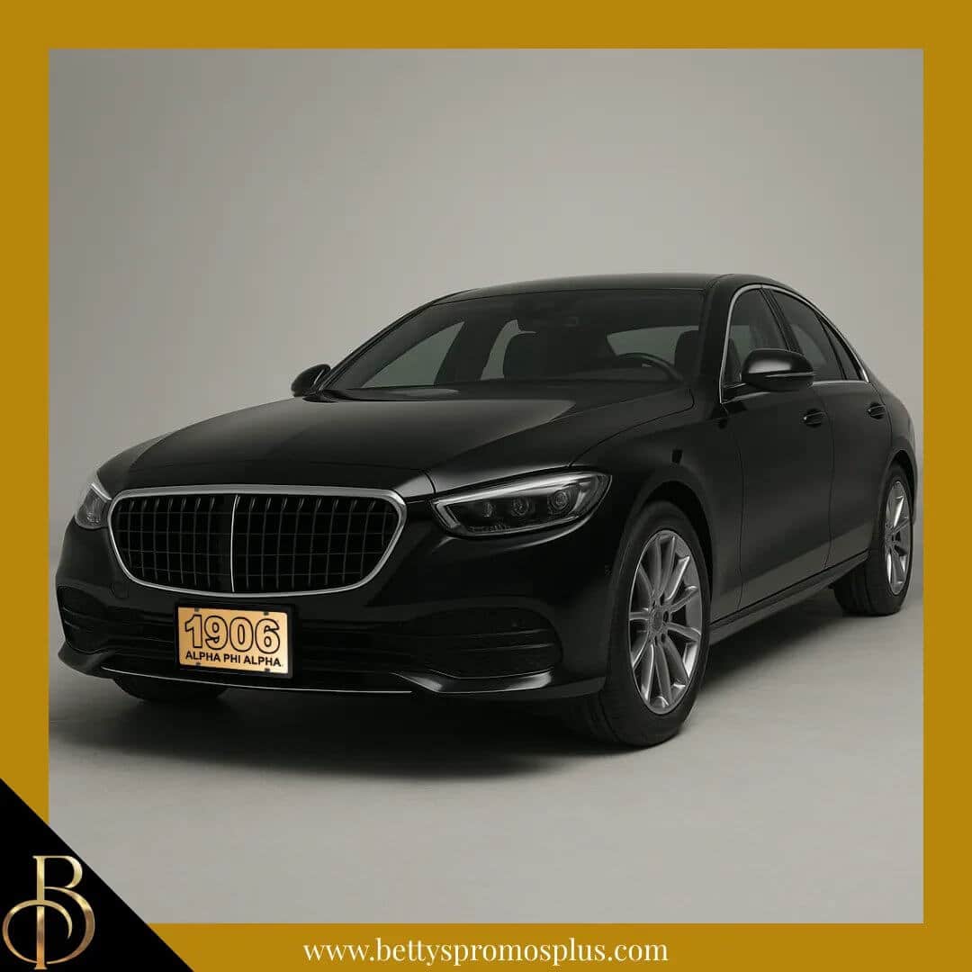 Alpha Phi Alpha 1906 chrome laser engraved mirrored acrylic license plate frame and matching auto tag featuring ΑΦΑ Greek letters