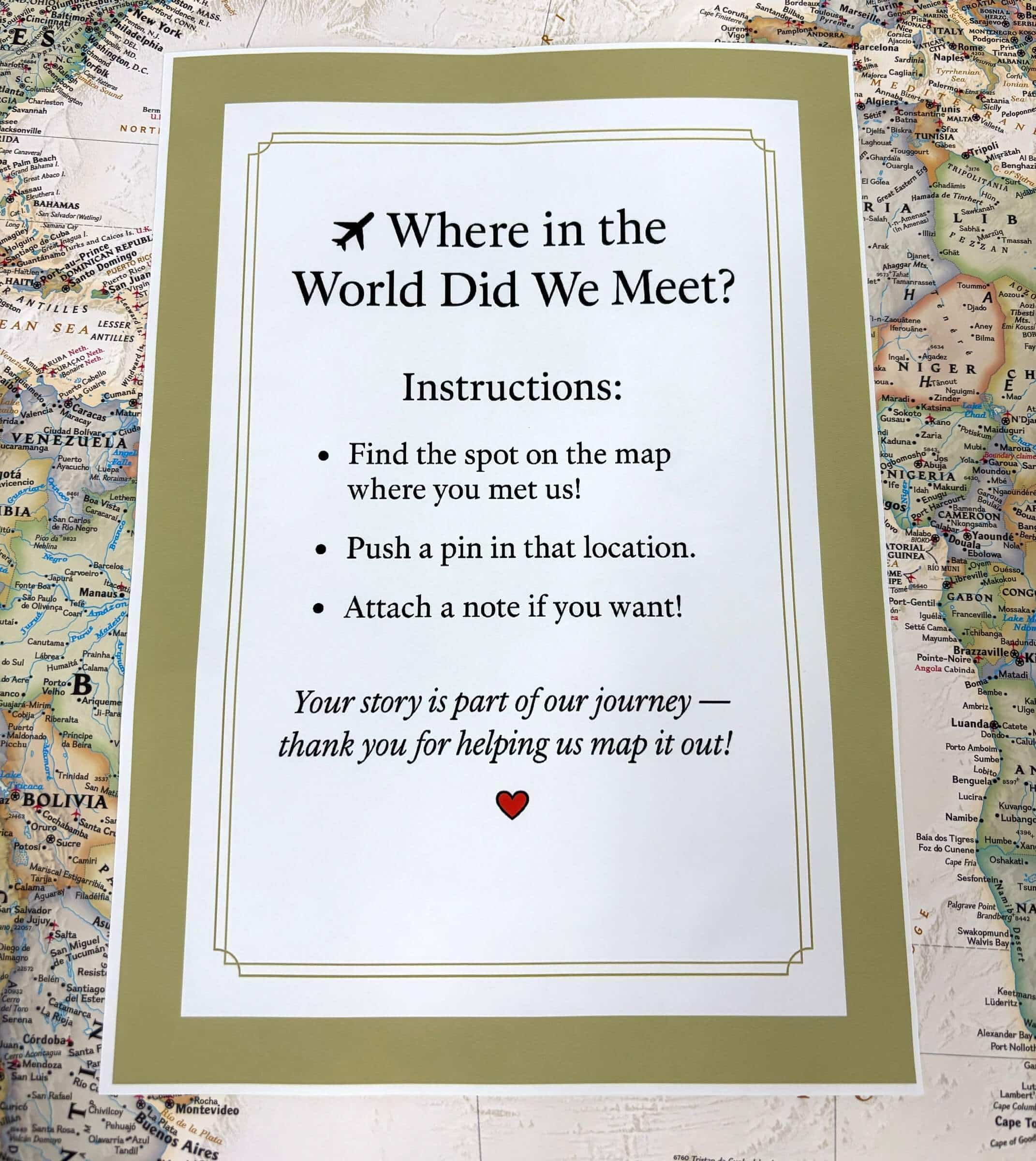 Wedding guest book alternative - push pin map!