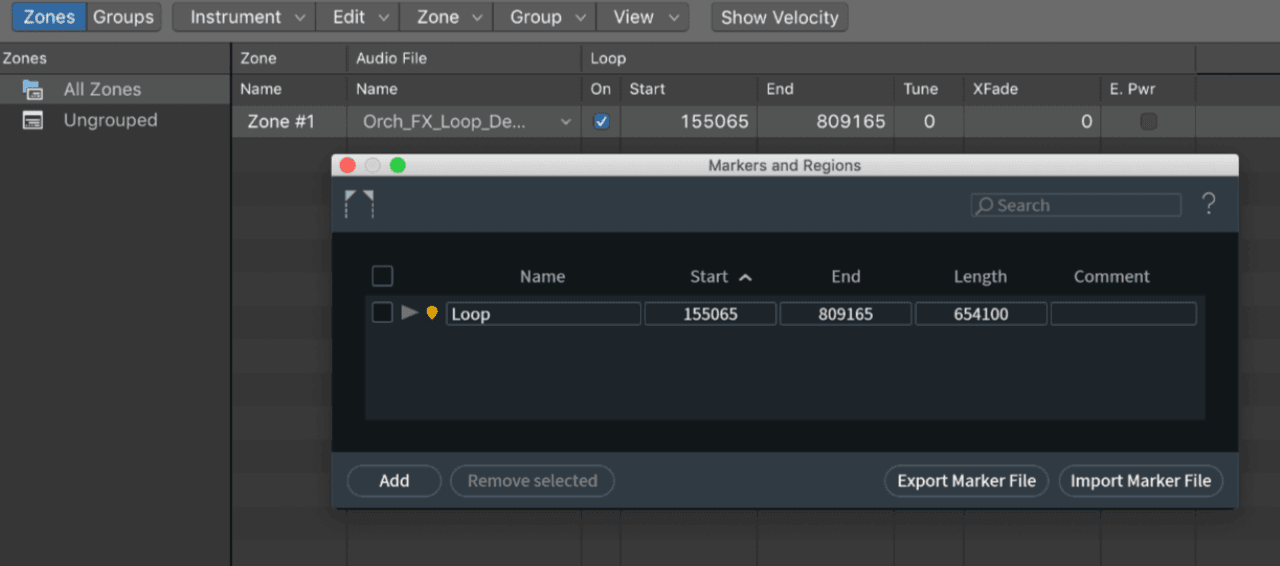 Logic Pro X can read this marker information to set loop points.