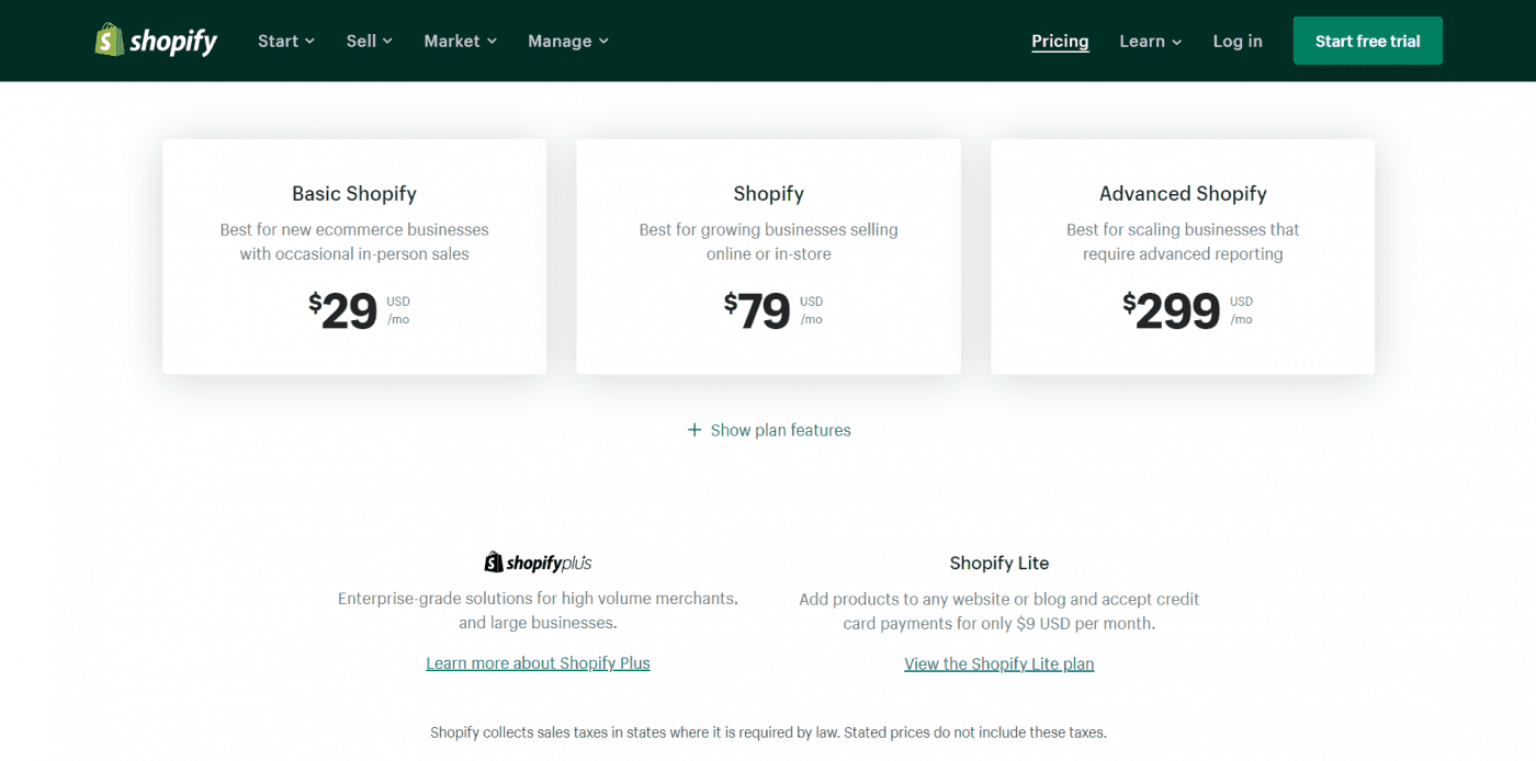 Shopify pricing