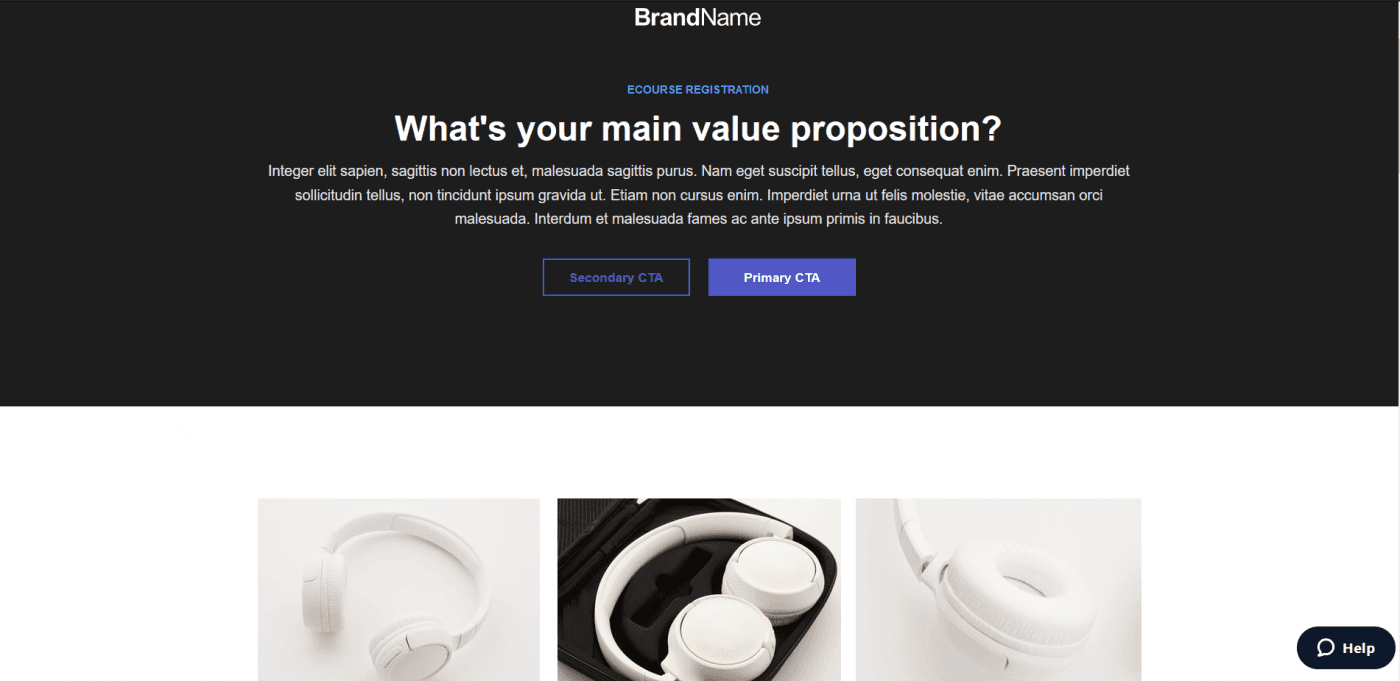 Instapage template ecourse registration 1