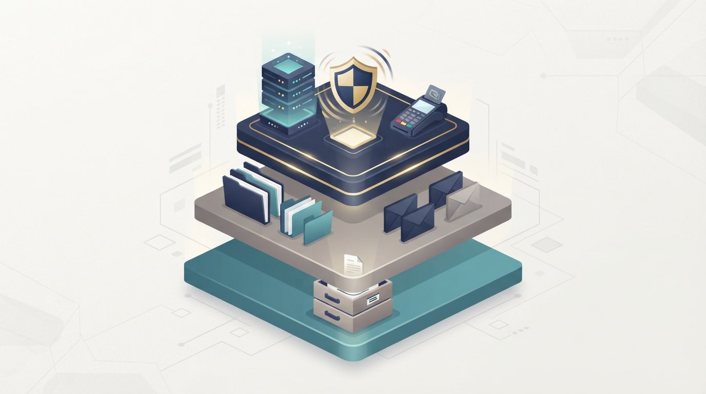 Illustration of three tiers of business systems prioritized for recovery, with critical servers and payment systems on top