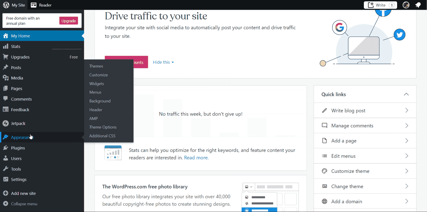 WordPress dashboard