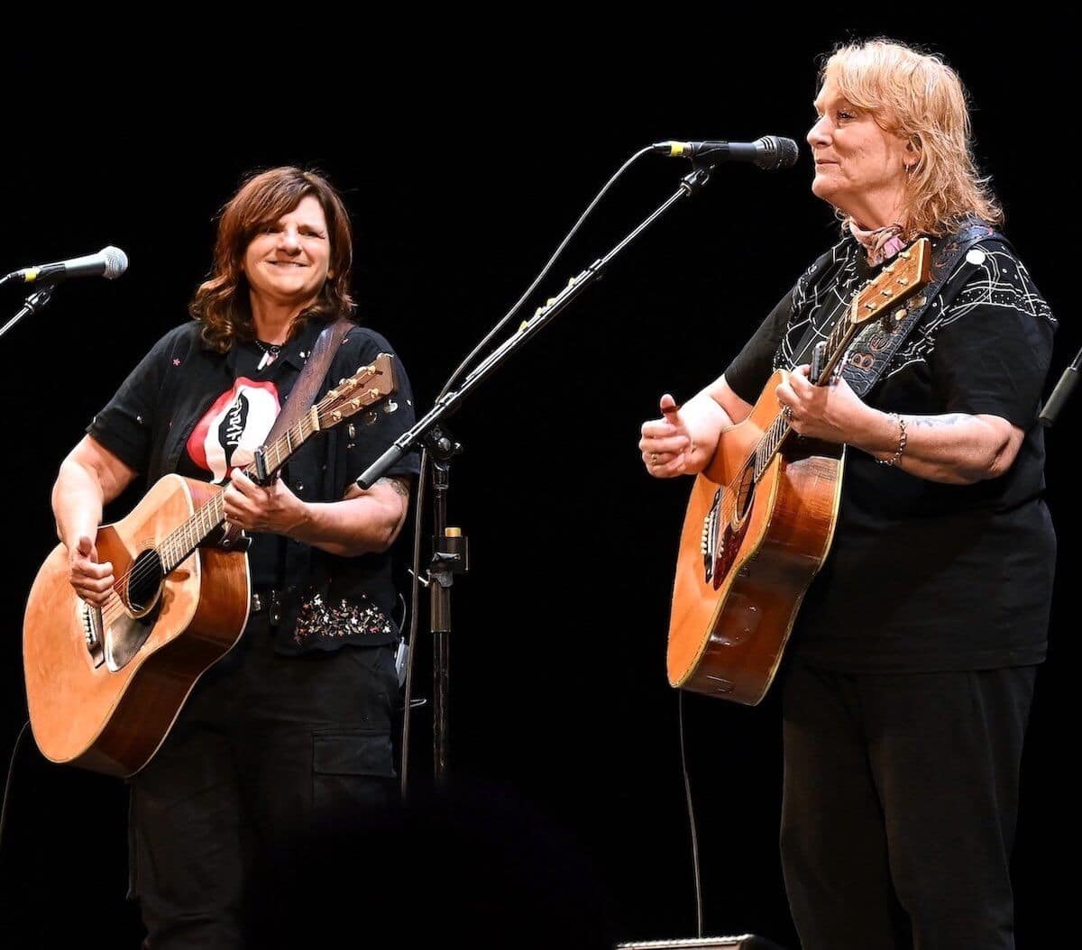 Amy Ray and Emily Saliers of Indigo Girls perform at The Fox Theatre on April 25, 2024, in Atlanta, Georgia.