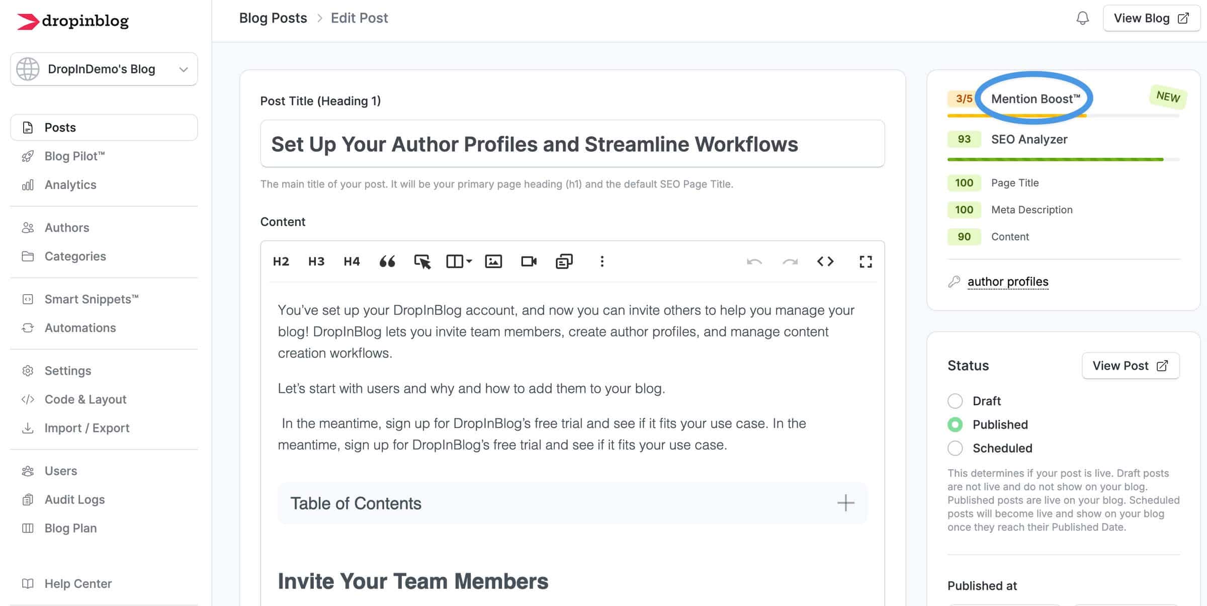 DropInBlog's Mention Boost™ score