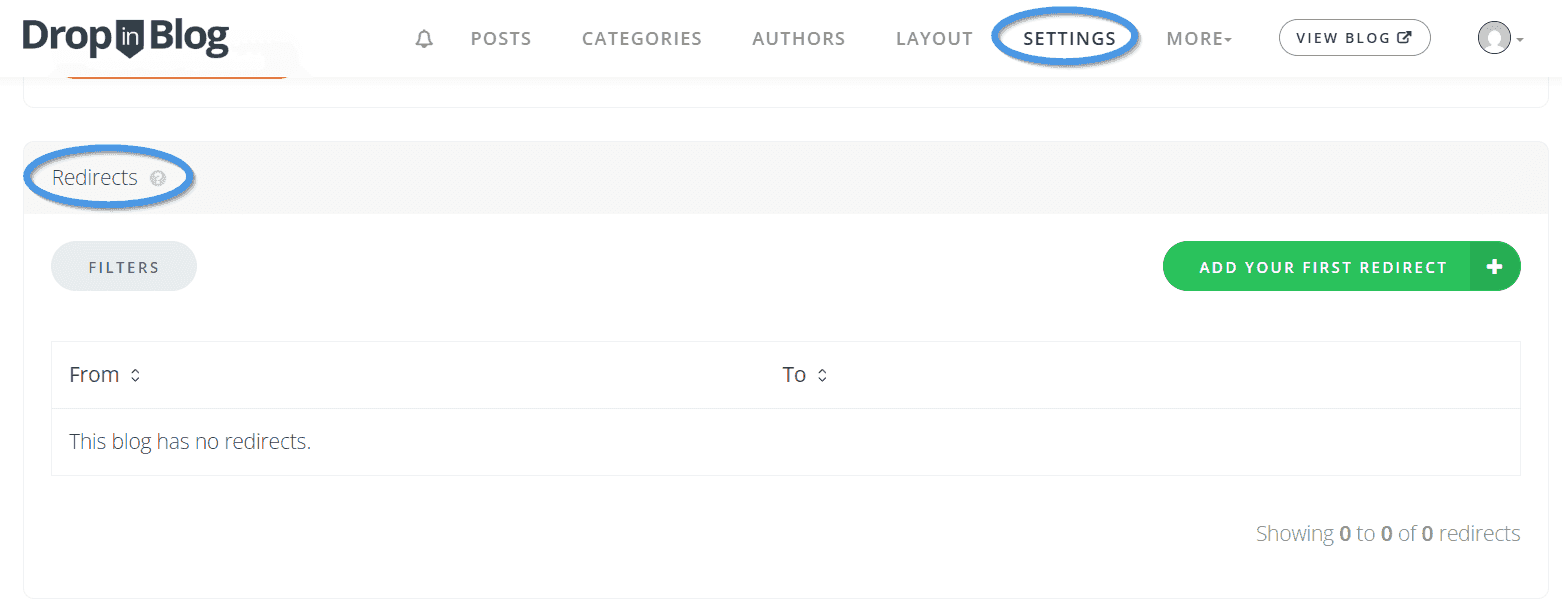 Accessing redirects from your DropInBlog account