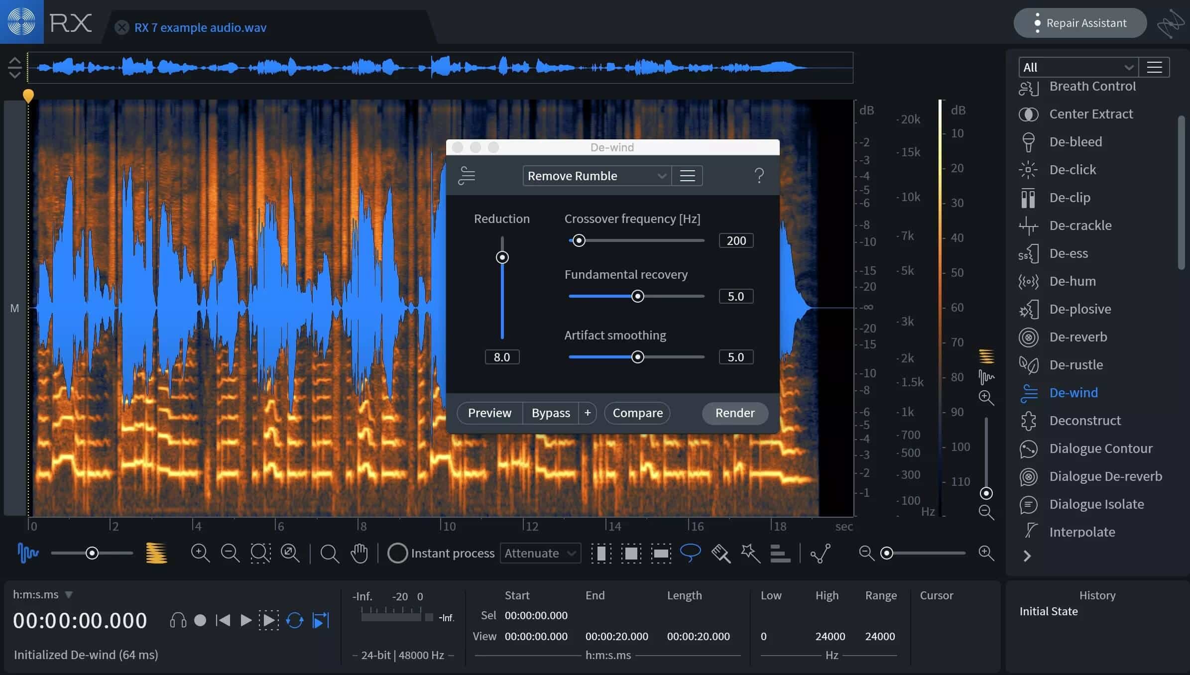 Remove Wind Noise from Audio with De-wind in RX 7