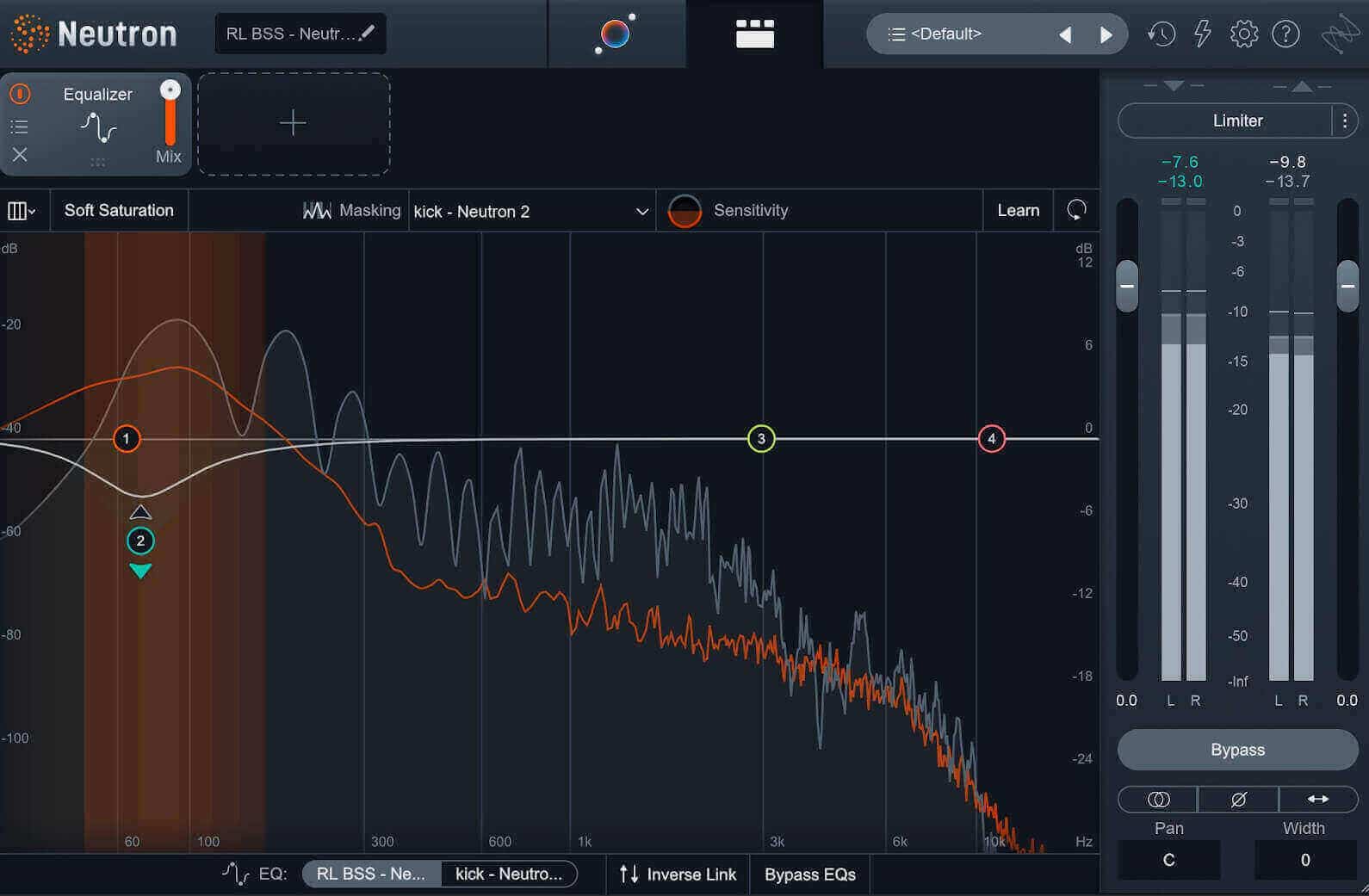 Setting up a dynamic EQ cut on the bass and triggering it from the kick causes the bass to neatly duck when the kick hits, but only in that specific frequency range