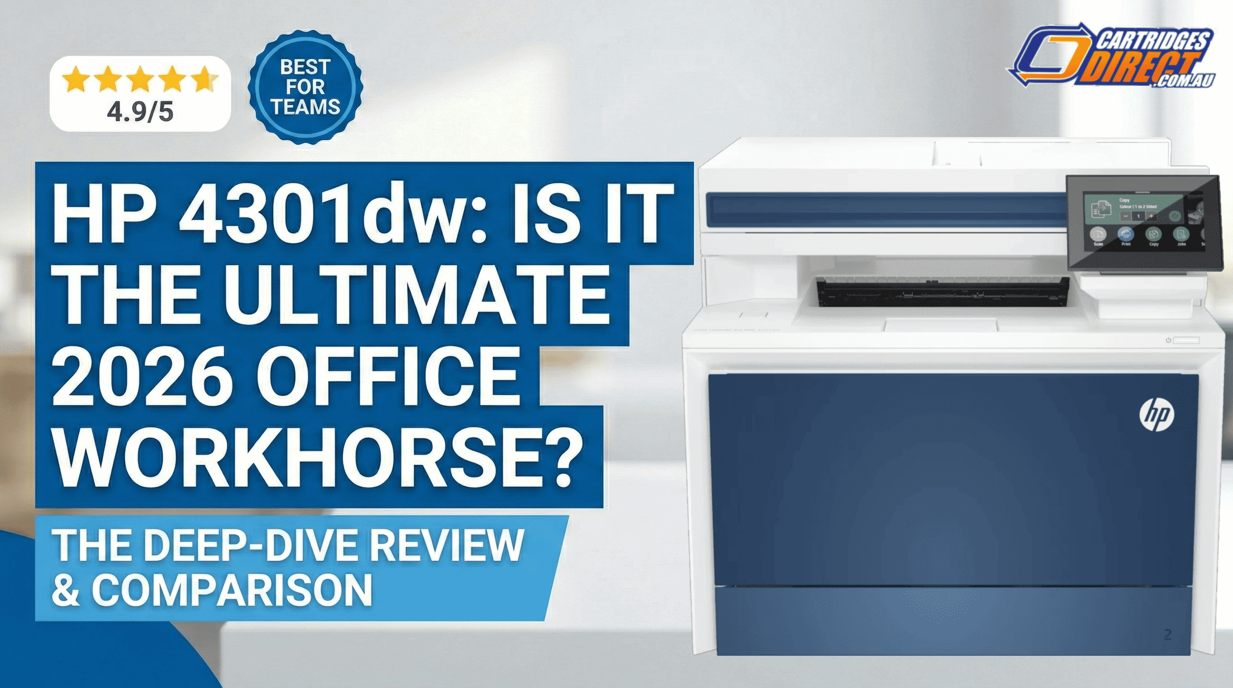 HP Colour LaserJet Pro MFP 4301dw review Australia showing printer and toners