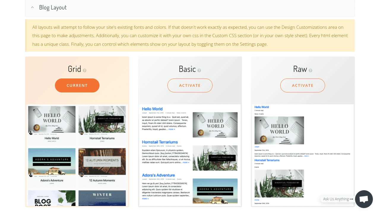 Change blog layout in Squarespace: DropInBlog
