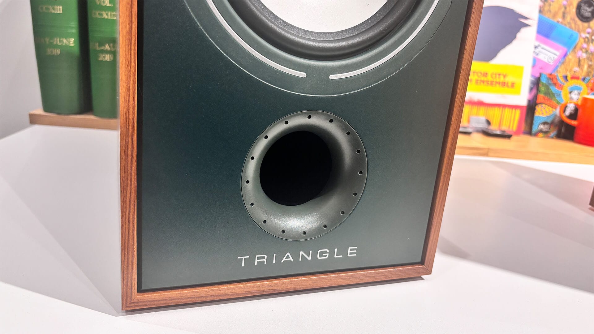 Elegant and compact bookshelf speakers with contrasting front panels.