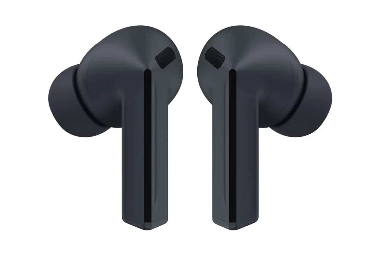 Close-up on the front of Galaxy Buds 3 FE in black