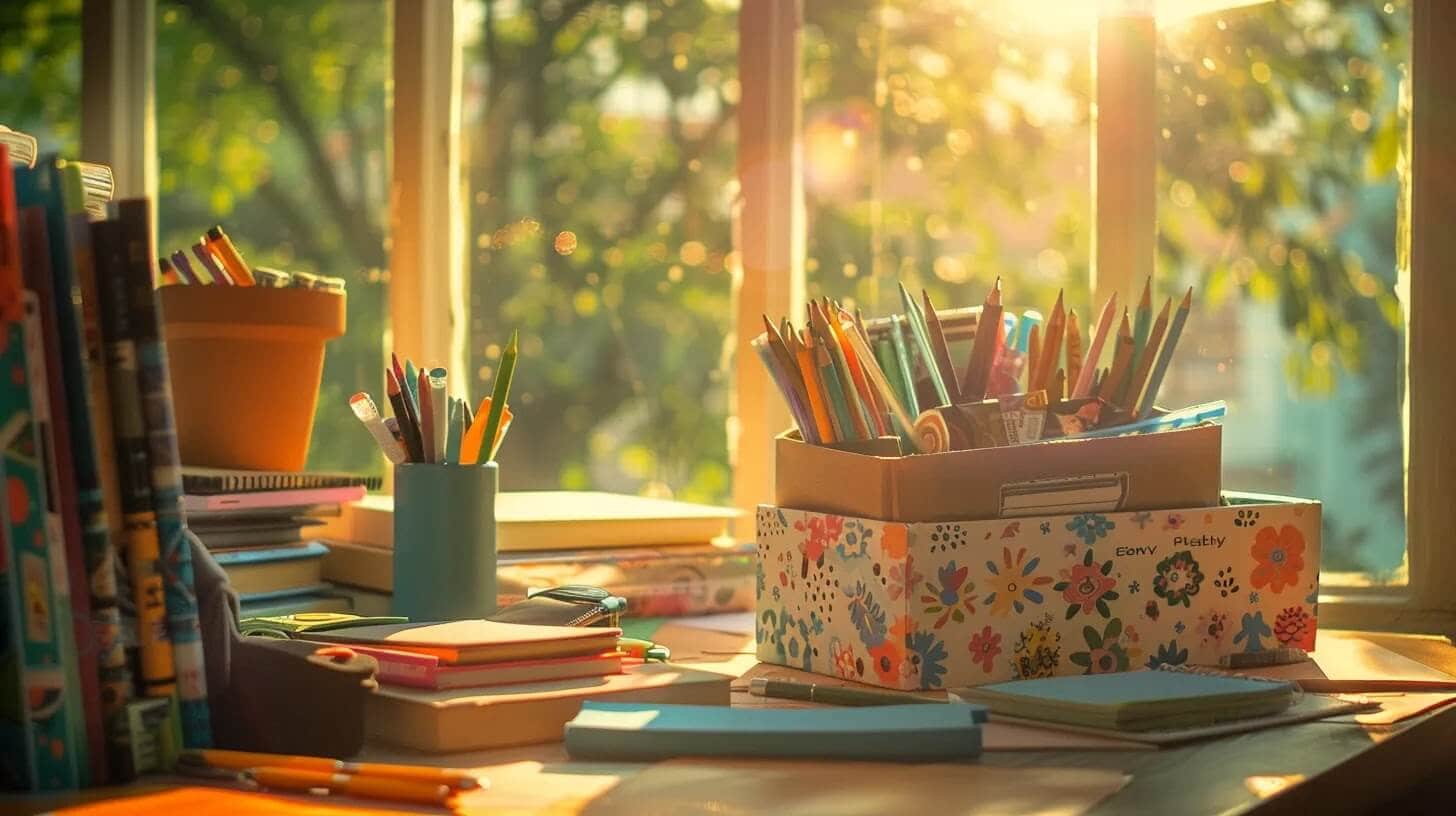 a vibrant college care package overflowing with colorful mental health resources and comforting items rests on a sunlit desk, symbolizing support and hope for students navigating academic challenges.