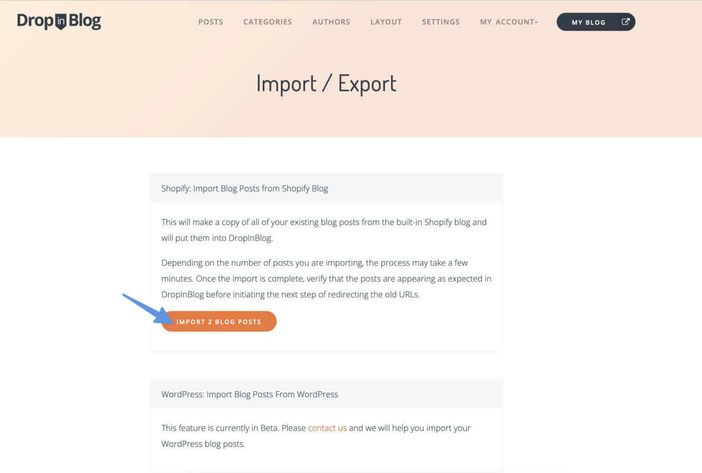 Shopify SEO tips: DropInblog Import feature