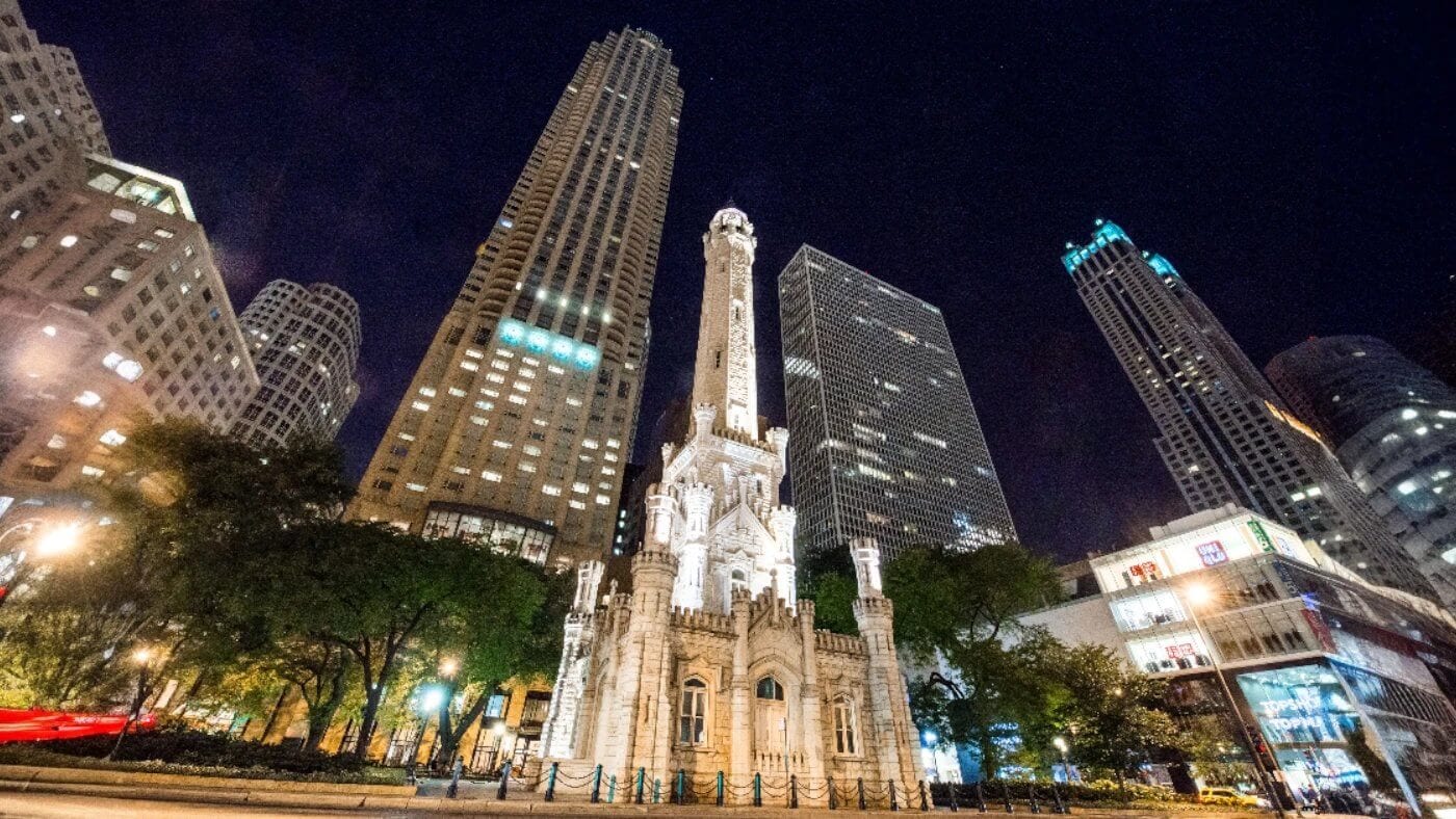 The Chicago Water Tower, 1869. The only municipal building to survive the Great Chicago Fire of 1871