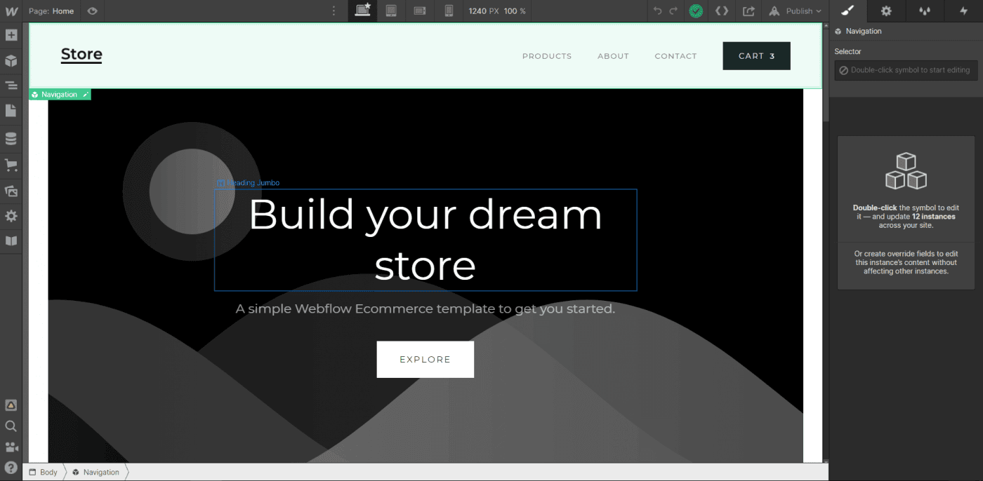 Webflow editor designer