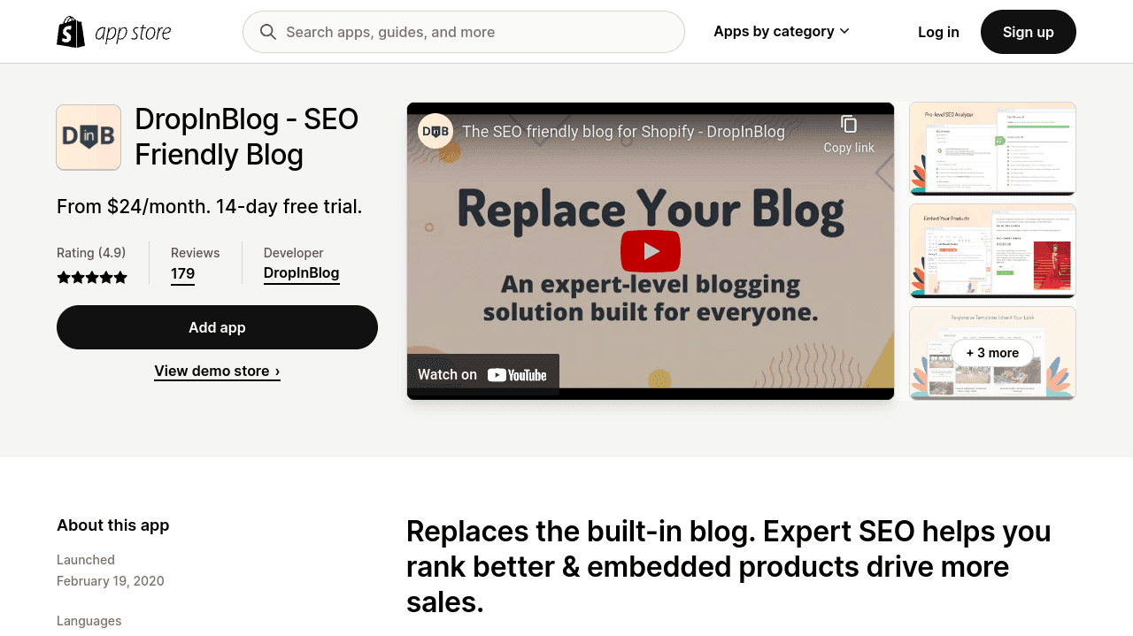 DropInBlog blogging app for Shopify