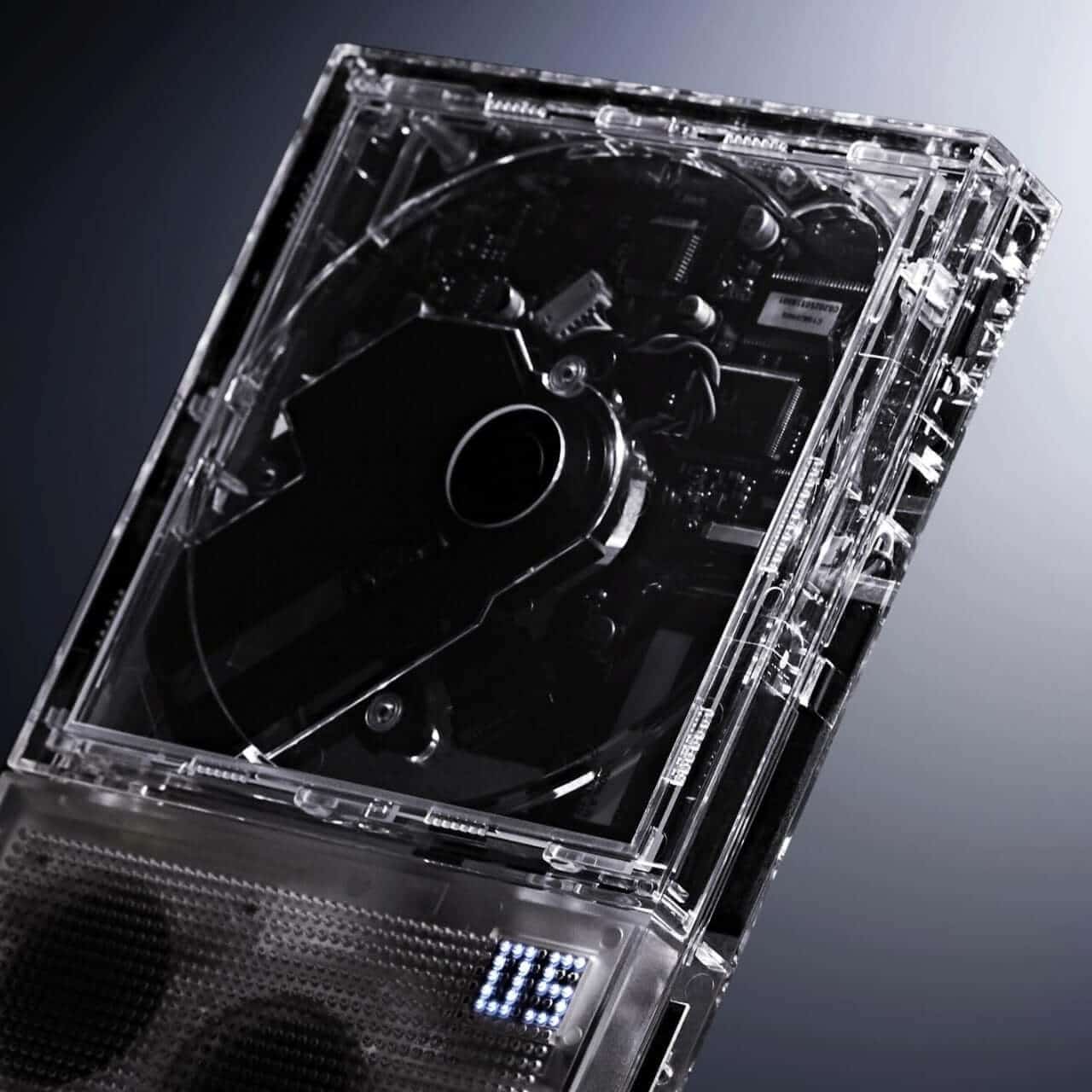 The Cp2 Clear showcases its internal laser and circuit boards behind a transparent shell