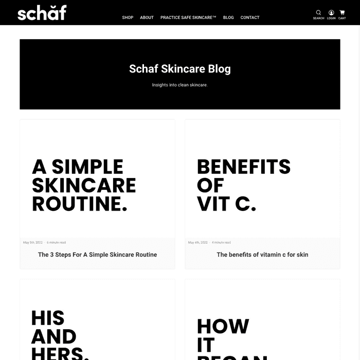 Schaf Skincare Best Shopify Blog Examples