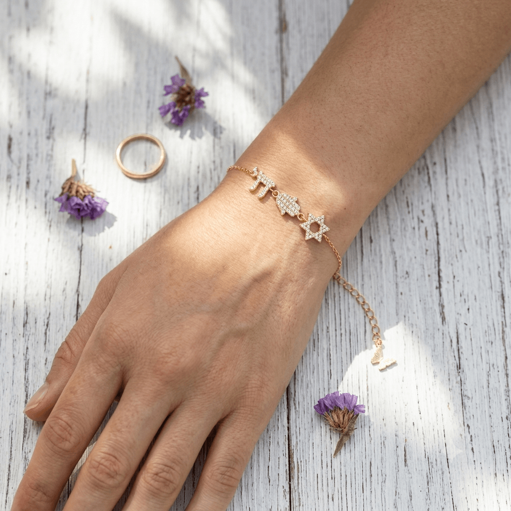 Pave Jewish Motif Charm Bracelet