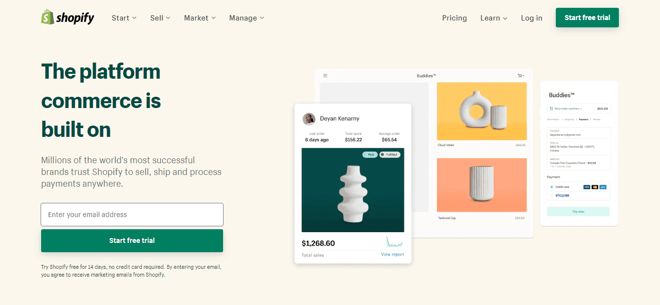 Weblium vs Shopify shopify homepage