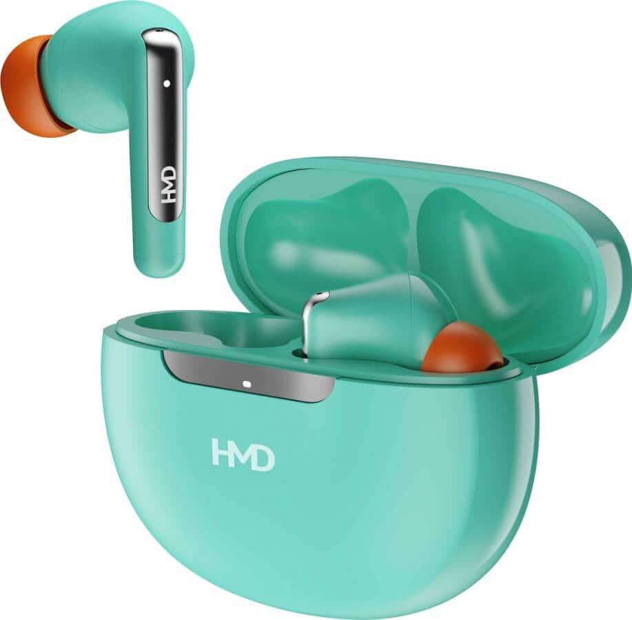 Earbuds in charging case top view